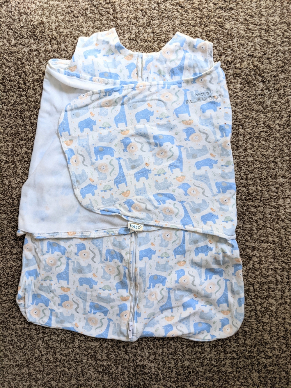 Halo Baby Sleepsack Swaddle with Blue Safari Animal Print